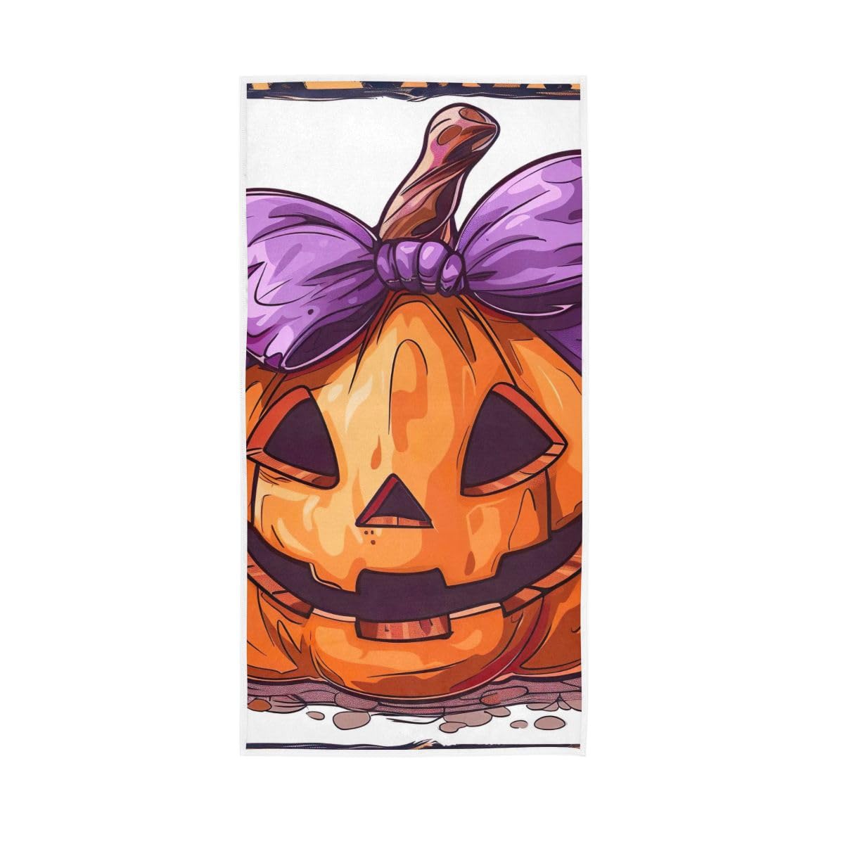 HUYGD Halloween Pumpkin with Purple Bow Hand Towels, Absorbent Towels for Hand, Face, Hair, Yoga, Kitchen, Bath 15 x 30 Inches