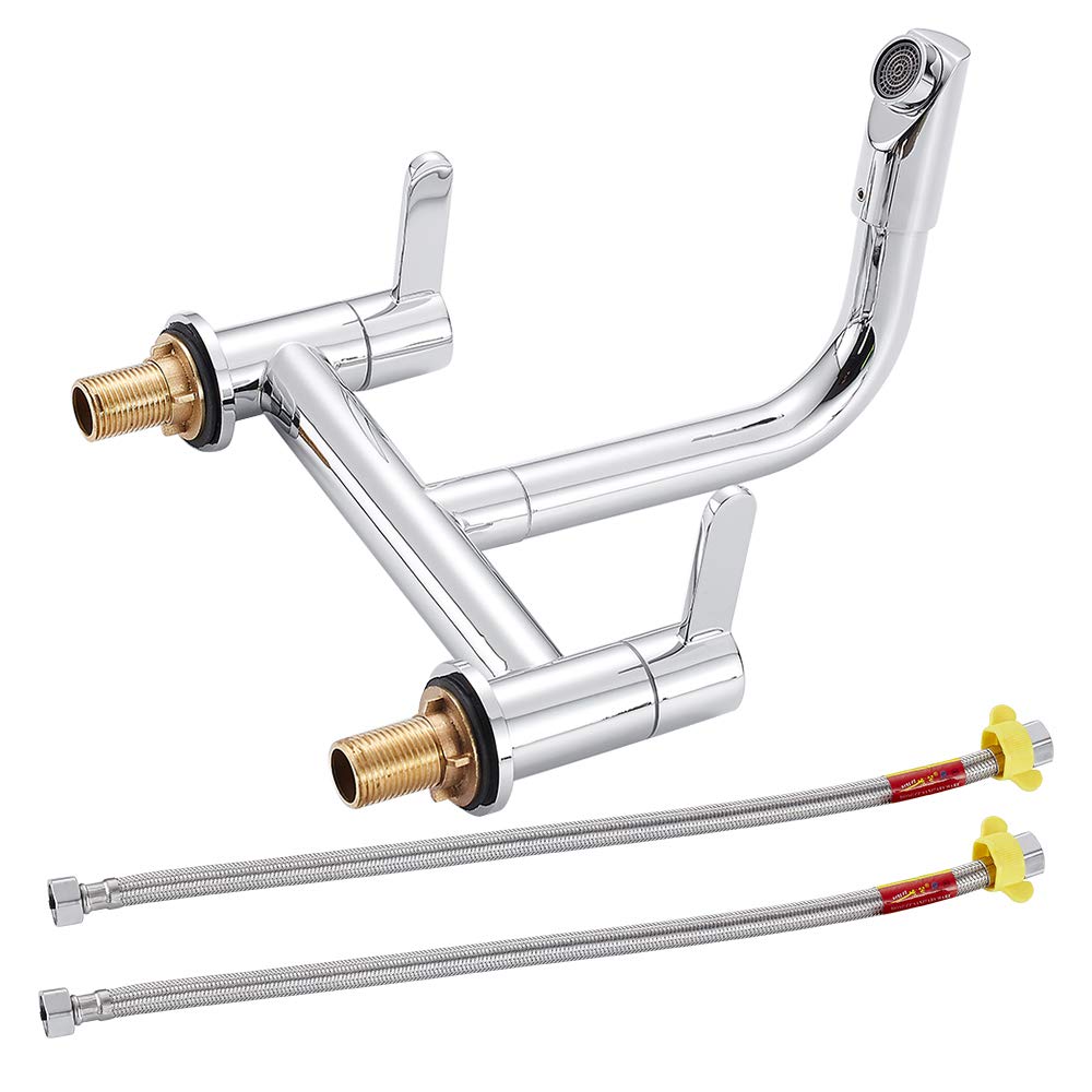 Kitchen Sink Mixer Taps 2 Hole Dual Lever Chrome Plated 360 Swivel Deck Mounted Kitchen Mixer Faucet Spout Basins Taps - Image 3