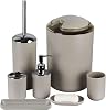 IMAVO Bathroom Accessories Set, 6-Piece Plastic Gift Set, Toothbrush Holder, Toothbrush Cup, soap Dispenser, soap Dish, Toilet Brush Holder, Trash canApricot