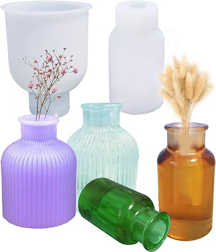 2 piezas de jarrón para bolígrafo, molde de resina de silicona, caja con forma de botella, moldes de fundición de silicona epoxi para jarrón de