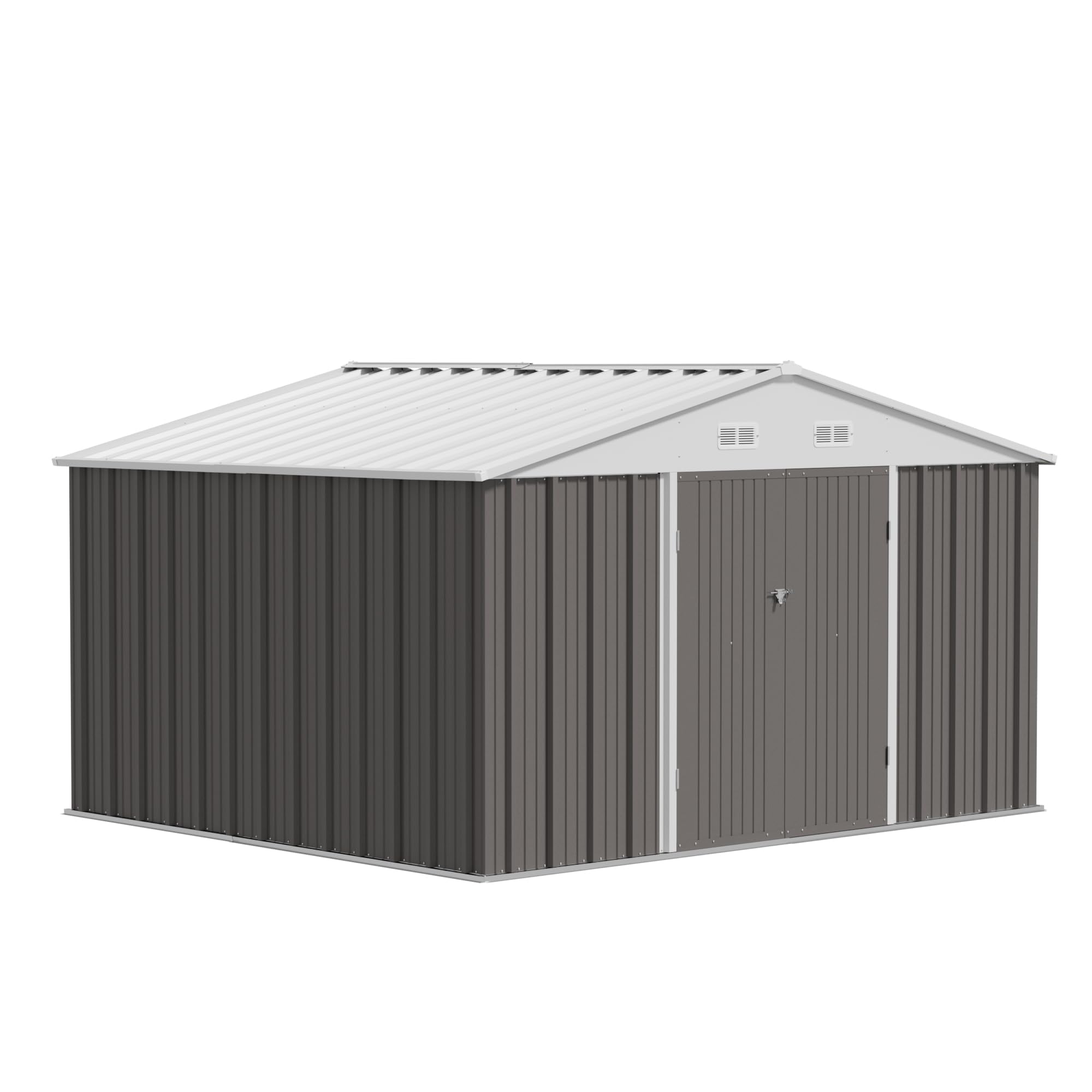 JUMMICO 10 x 8 FT Outdoor Storage Shed, Large Metal Garden Shed &amp; Tool Sheds for Backyard Garden Patio Lawn (Grey)