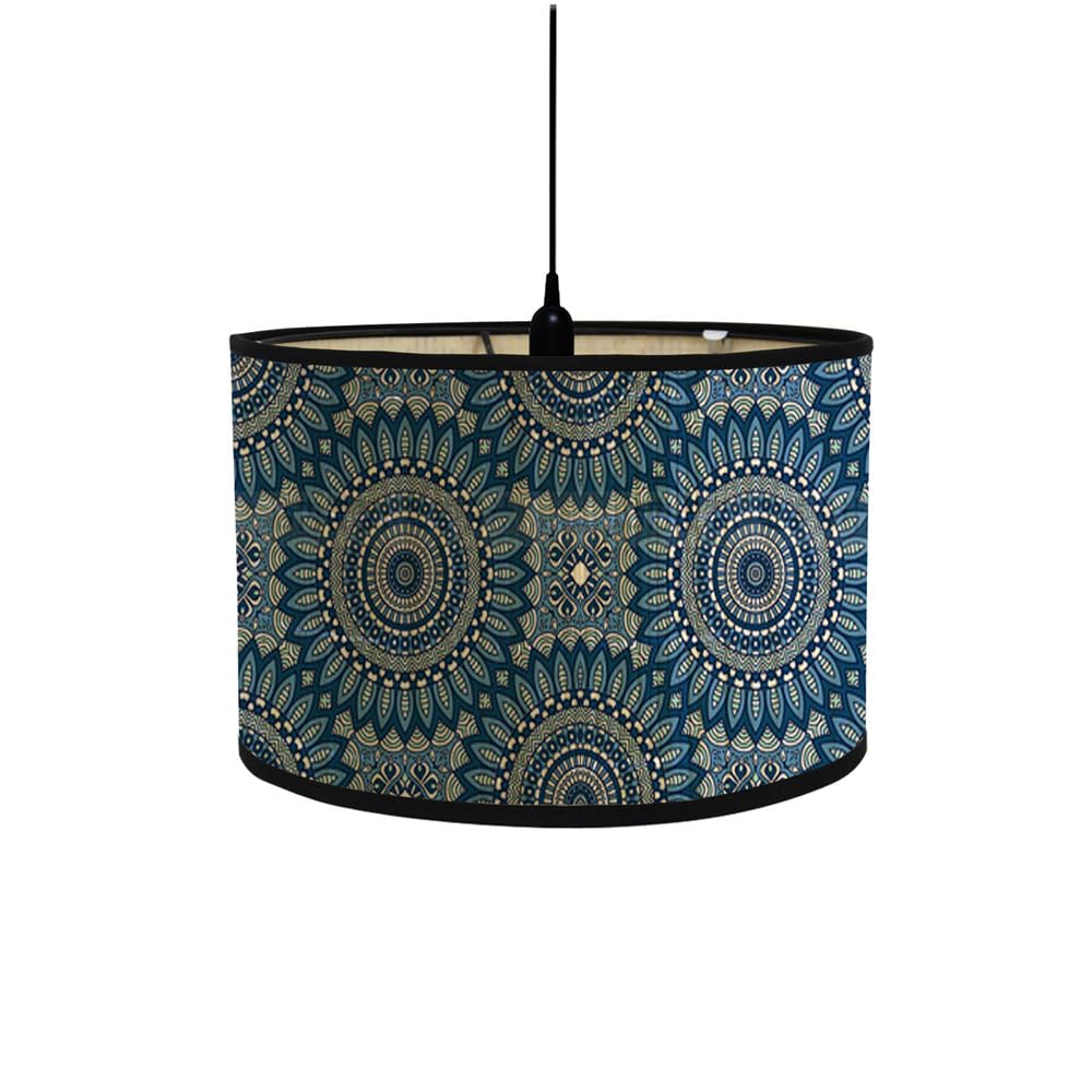 Morbuy Mandala Lampshade for Table and Floor Lamps - Bohemian Exotic Print Drum Ceiling Shade, Bamboo Home Decorative Pendant Light Fixture for Wall and Bedside (Blue)