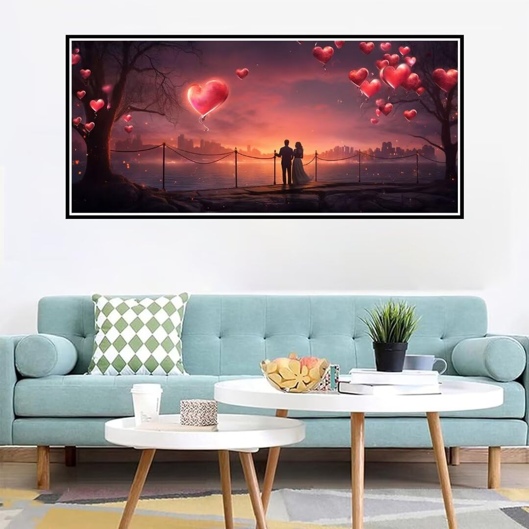 2 Pezzi San Valentino Pittura Diamante, 5D Diamond Painting romantico, 40x90cm Diamond Painting Grandi Dimensioni, Strass Ricamo a Punto Croce Kit Diamond Painting per Decorazioni Natalizie Casa K-7