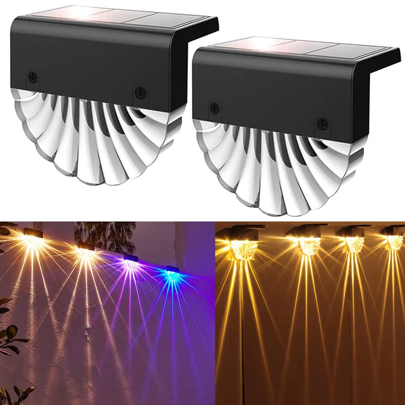 2 Stück Solarlampen für Außen Garten,Solar Lampe für die Garten dekoration, Wasserdichte LED Gartenlampen für Terrasse, Garten, Stufen und Treppen, 2 Modi LED Warmweiß/Farbwechselnde Beleuchtung