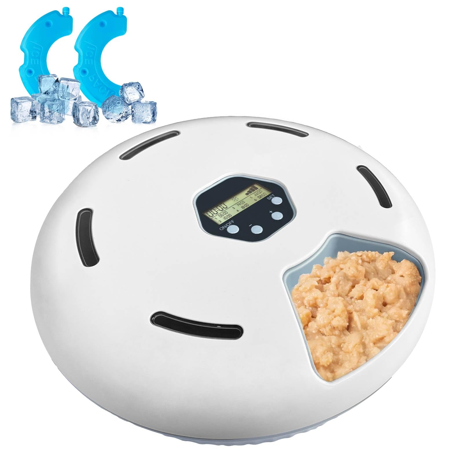 Automatic Cat Feeder Wet&Dry Food, 6 Meal Timed Pet Dispenser Easily Programmable &Easy to Clean,with 2 Ice Packs Auto Feeder for Cats/Small Dogs
