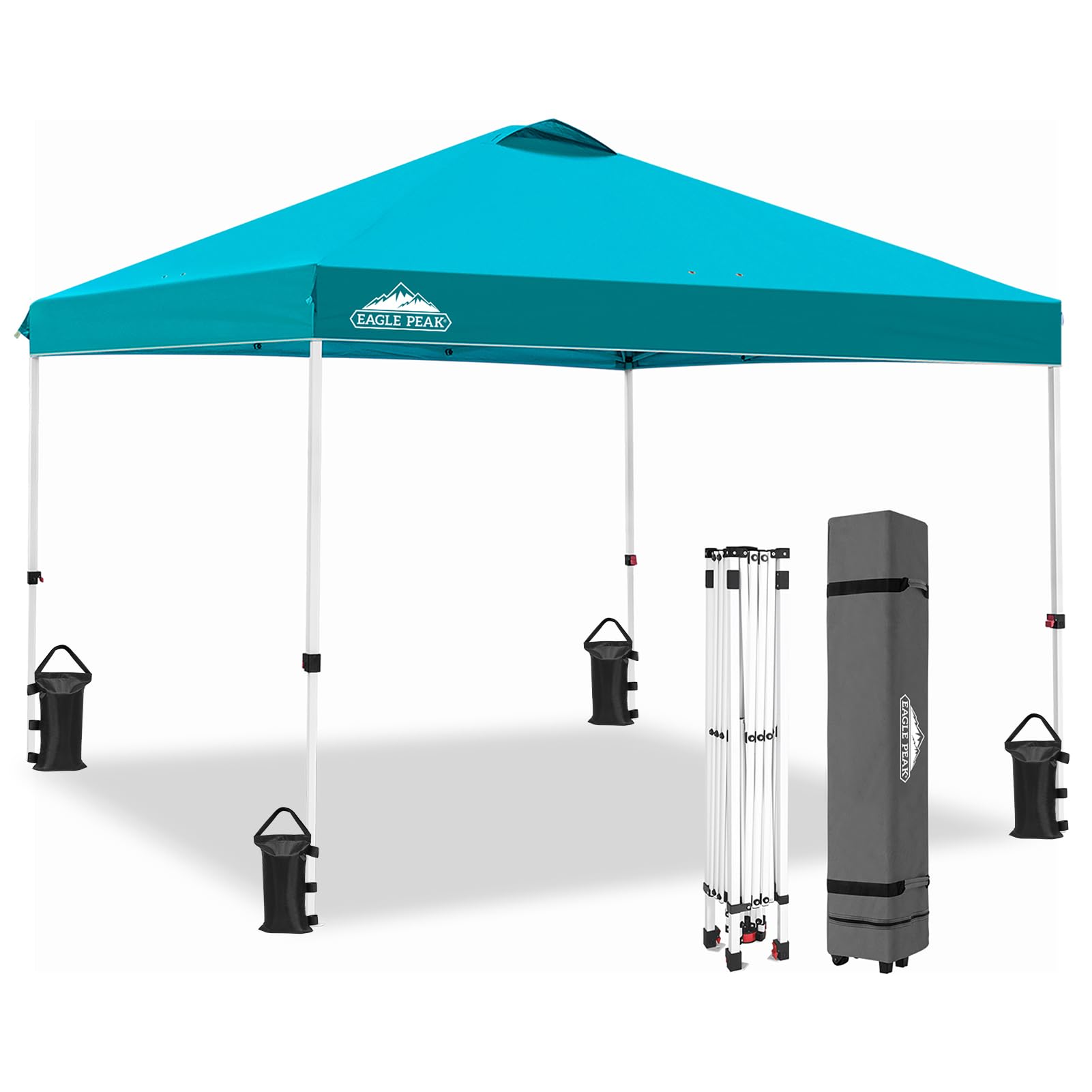 EAGLE PEAK 10x10 Pop Up Canopy w/ 4 Weight Bags, Instant Outdoor Canopy Tent, Straight Leg Pop Up Tent for Parties, Camping, The Beach and More, 100 Square Feet of Shade, Turquoise
