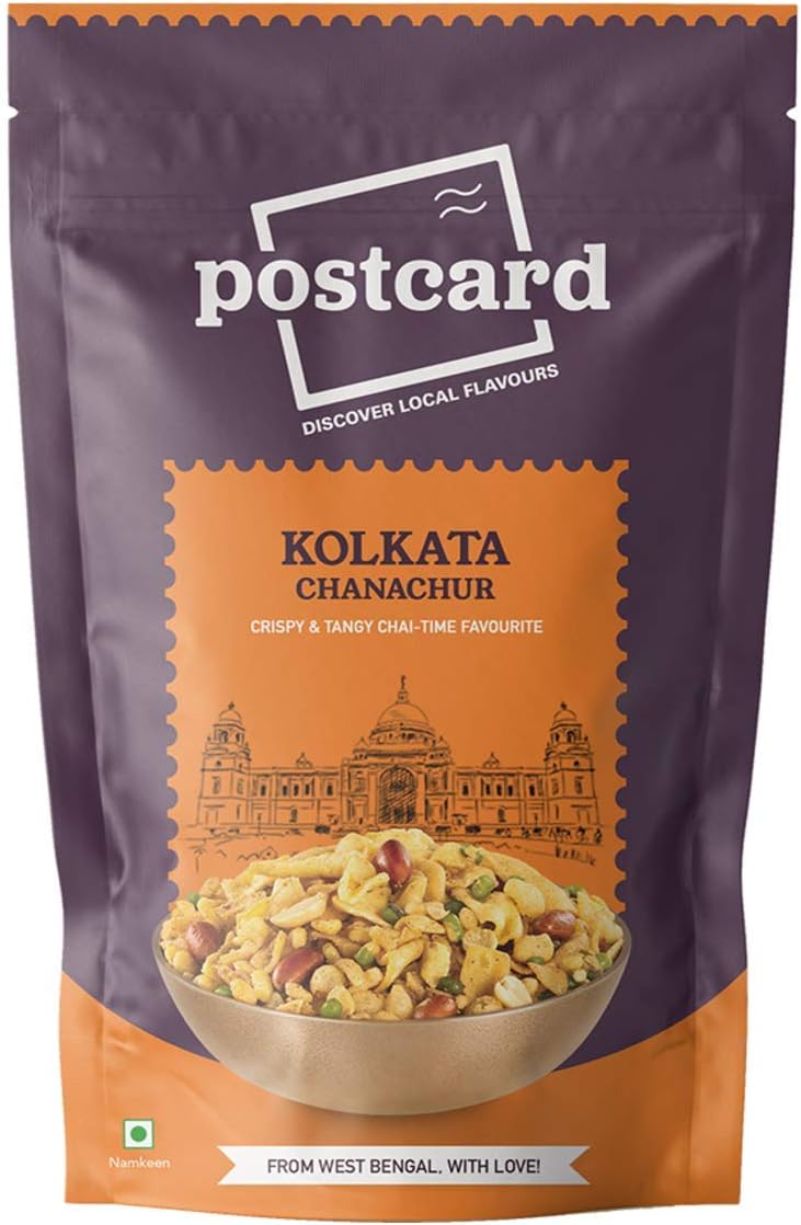 Postcard Kolkata Chanachur | Crispy Sweet and Sour Namkeen with peanuts | Tea-Time Bengali Snack | Local Flavour of West Bengal | Pantry Must Have | 480Gm | Pack of 4 x 120Gm