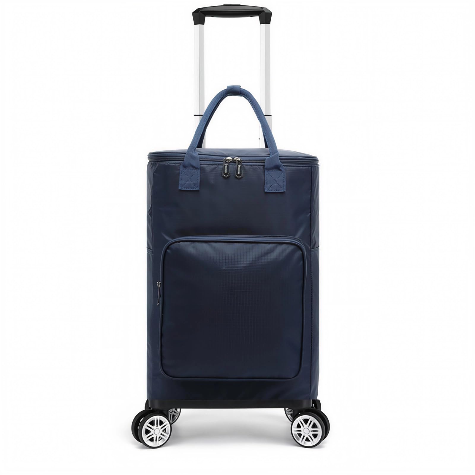 Falytemow Blue Collapsible Utility Cart With Insulation Bag Foldable Reusable Shopping Trolley Bag With Wheels And Telescoping Handle Folding Grocery Cart (Oxford, )