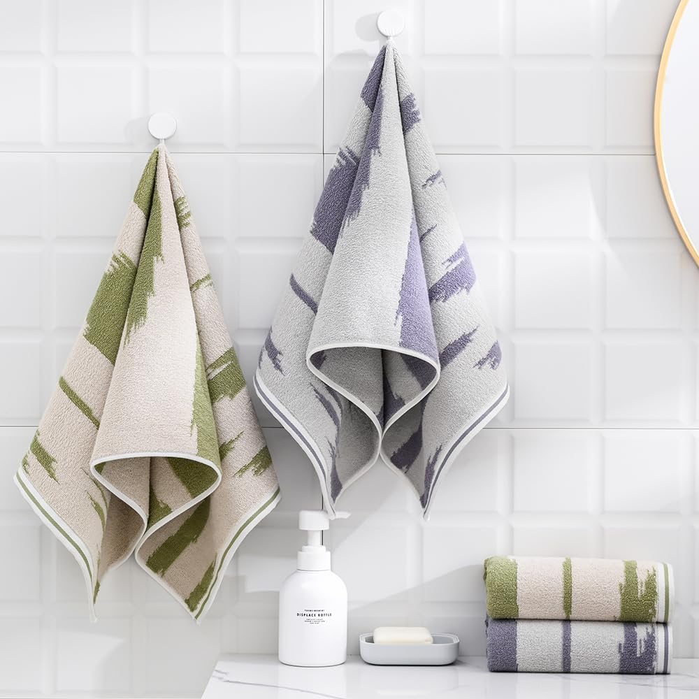 sense gnosis Grey Hand Towel Set of 2 Super Soft 100% Cotton Green Cloud Pattern Decorative Arty-Crafty Hand Towels for Bathroom 13 x 29 Inch - Image 6