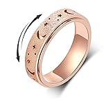 AmorArtSky Spinner Ring for Anxiety Relief Fidget:Anxiety Ring for Women Men,Titanium Stainless Steel Spinner Ring,5 Colors,6MM,Fidget Ring,Moon Star,Hollow Outer-Rose Gold