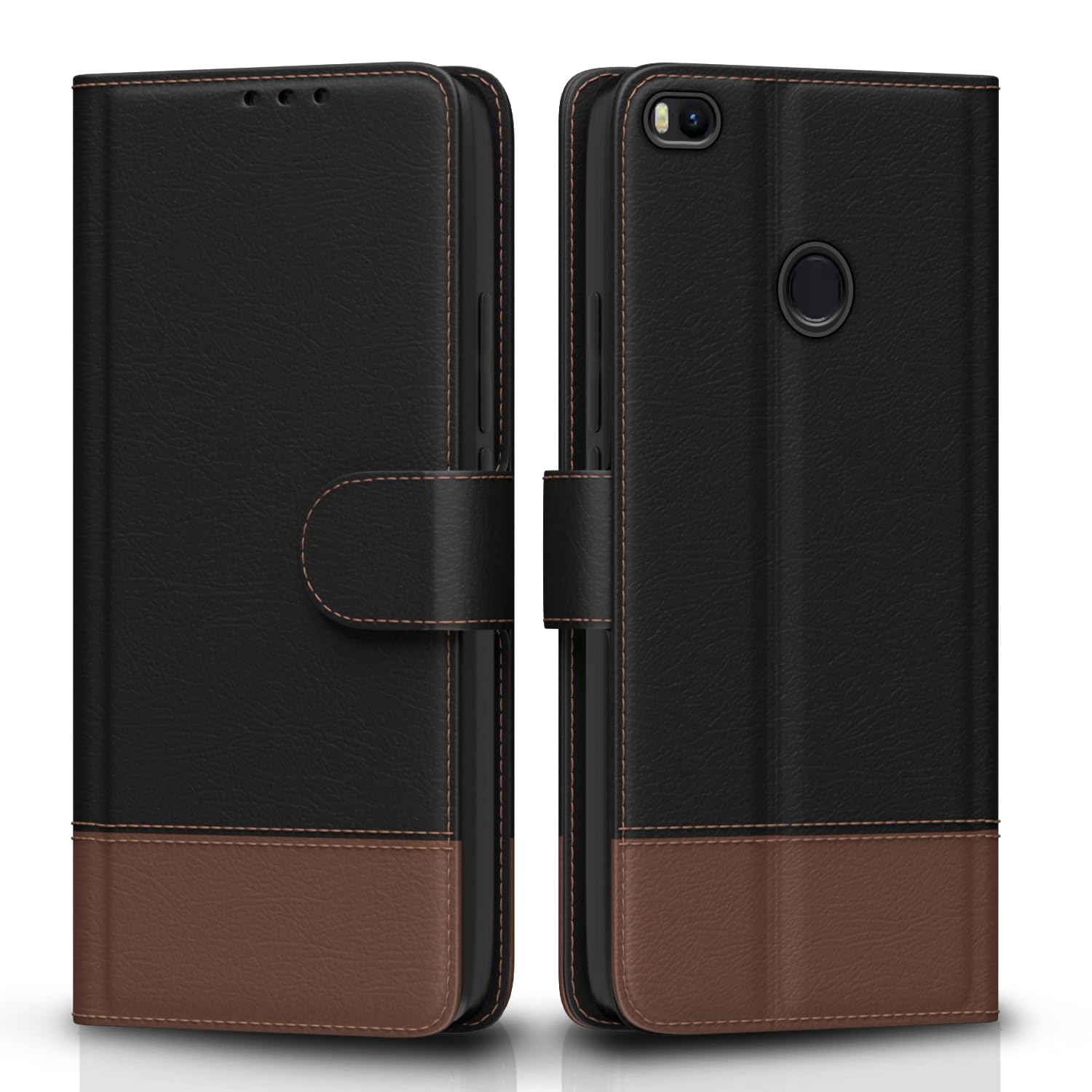 Amazon Basics Flip Cover for Mi Max 2 | Wallet Style & Stand | Dual-Tone PU Leather Finish | Magnetic Flip Case (Black & Brown)