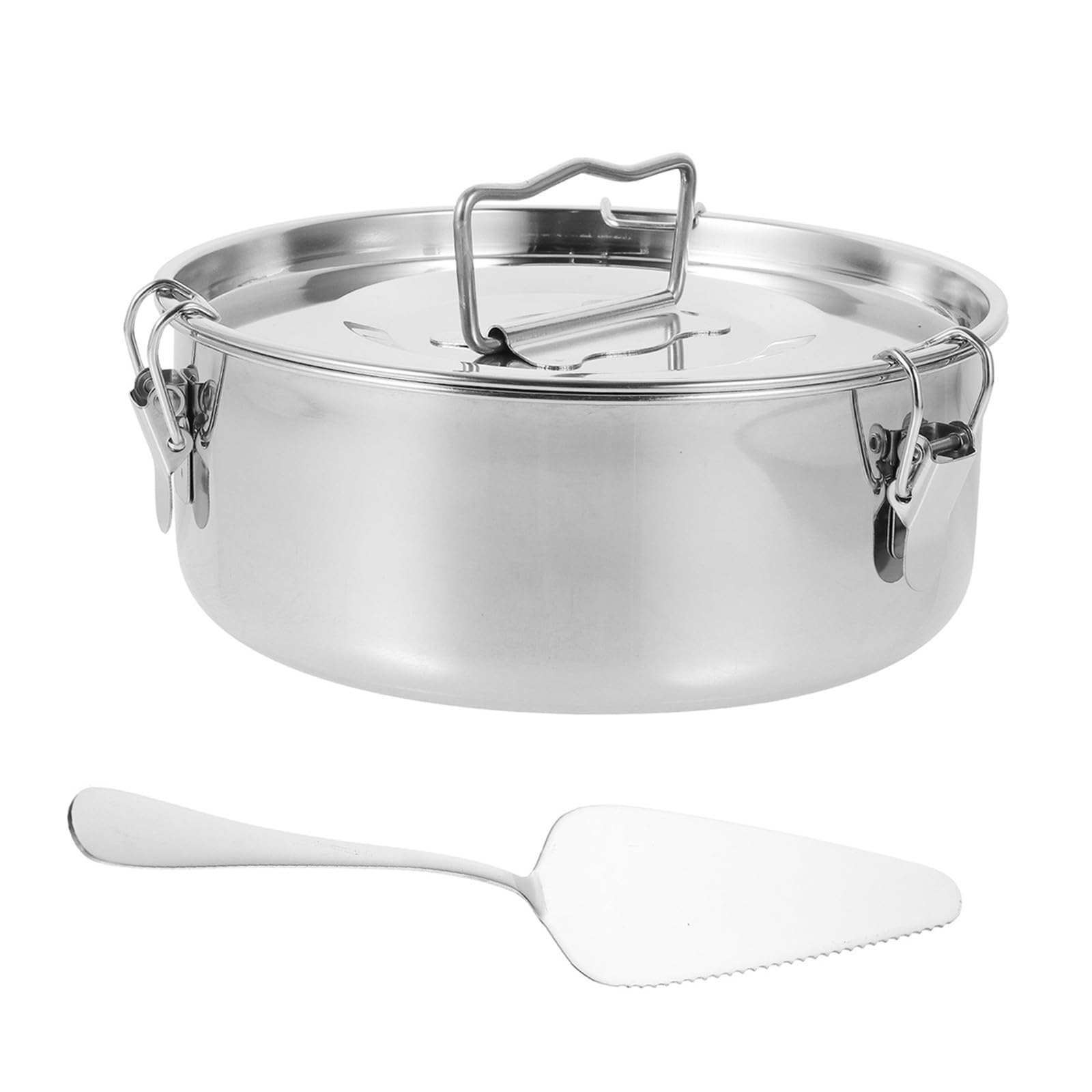 FOMIYES Molde para flan de acero inoxidable con tapa - Molde para flan con tapa y cierre, mango ergonómico, material antiadherente y espátula para tarta de queso, cupcakes, pudines y postres.