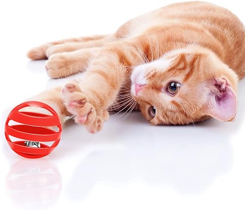 Miniatura 6 de Kasyat 21 bolas de plástico para gatos con campanas a granel dentro de gatito persecución, juguetes de celosía, sonajero con bolsa de cordón de