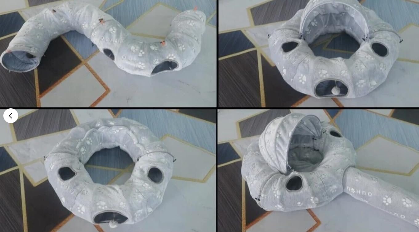 Katzentunnelbett, Katzentunnel für Indoor-Katzen, Katzen-Donut-Tunnel-Spielzeug mit waschbarem Kreiskissen, gerader geformter Tunnel, 4 Flauschige Bälle,selbstleuchtend.