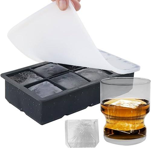 Bandeja grande para cubitos de hielo de alta calidad, moldes cuadrados grandes de silicona para cubitos de hielo de 2 pulgadas con tapas extraíbles,