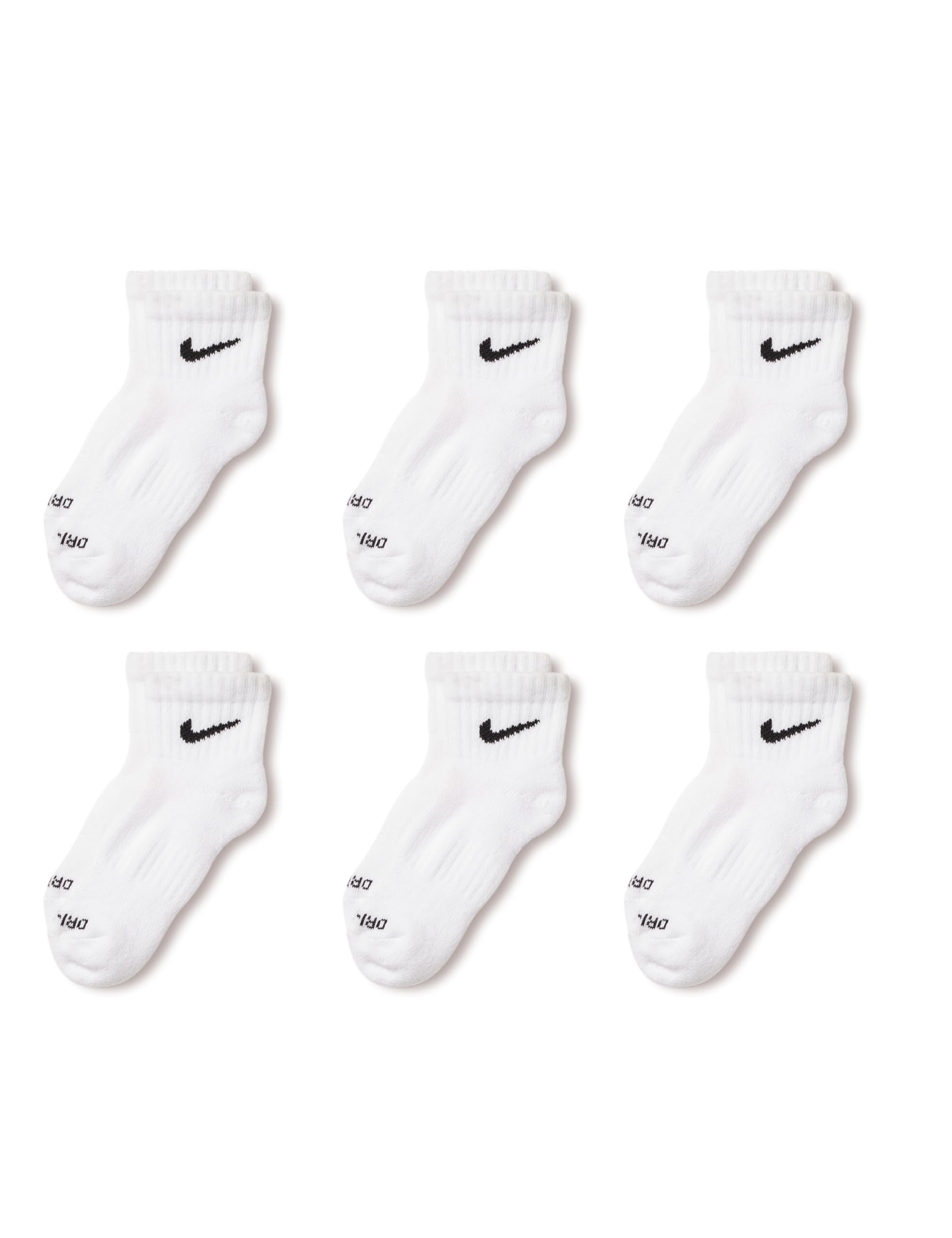Nike  Kids White Swoosh Performance Quarter Sock 6 Pack  in Size C8 - C13, Sports Direct