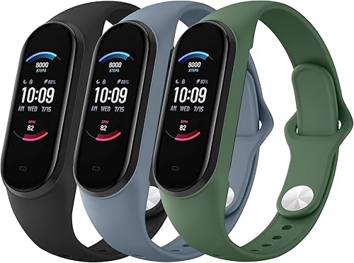 AK Correa de silicona para Xiaomi Mi Band 5 Mi Band 6, paquete de 3 pulseras suaves para Amazfit Band 5Amazfit Band 6, correa deportiva para mujeres