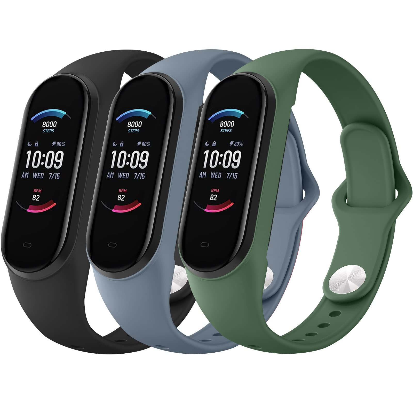 AK Silicone Wristbands - Soft Bands 3 Pack for Xiaomi Mi Band 5, Mi Band 6, Amazfit Band 5 & Band 6 - Sports Strap for Women & Men