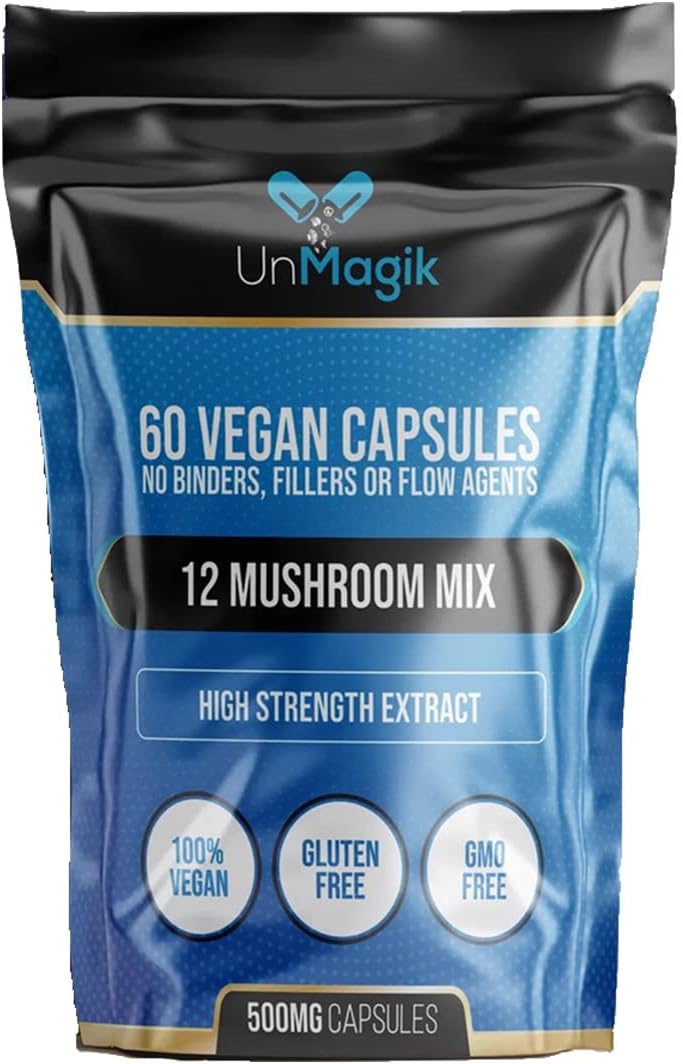 30:1 Highest Strength 12 Mushroom Mix Complex 12 of The Best Extract Powder Capsules 60x500mg