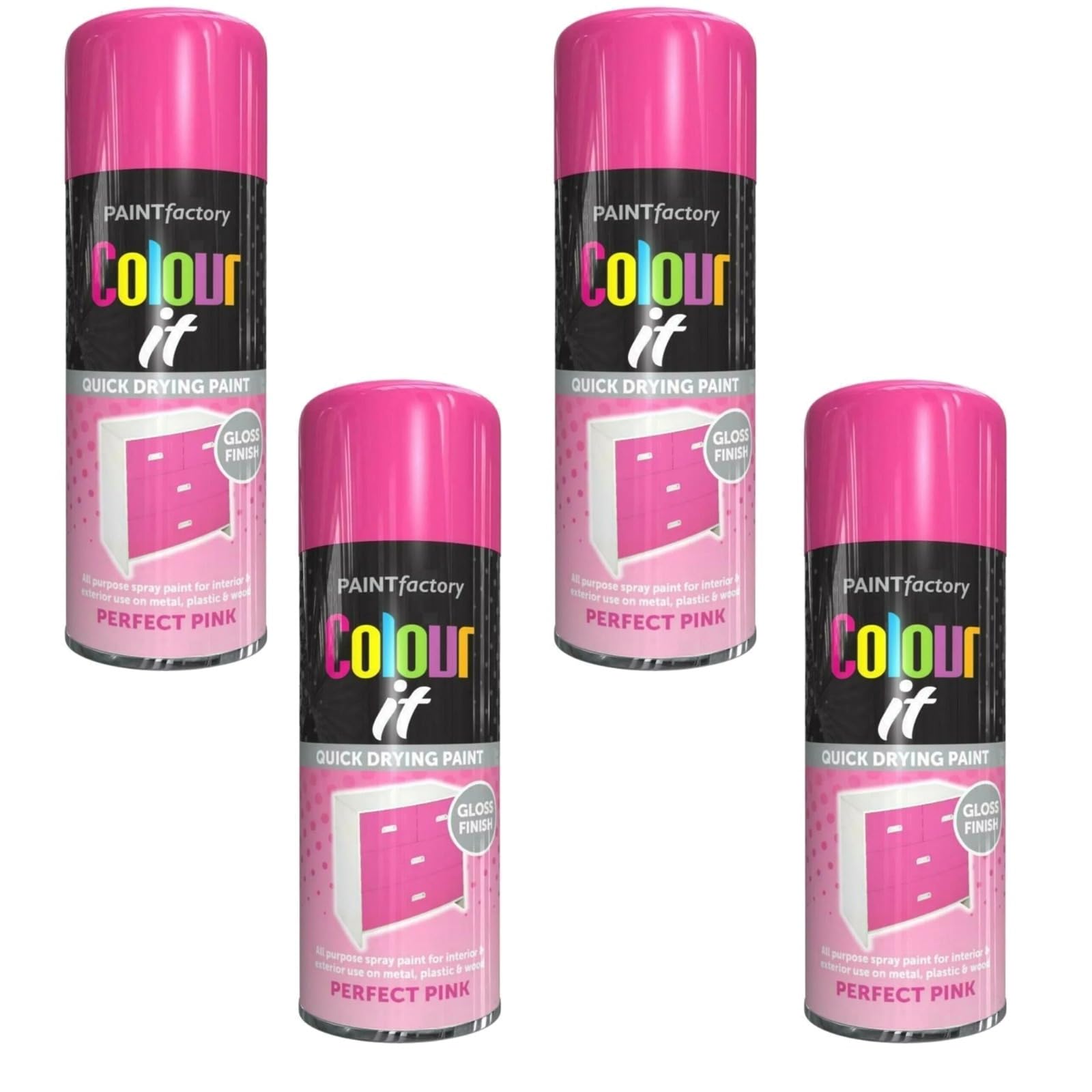 PNJB Perfect Pink All-Purpose Aerosol Spray Gloss, Multipurpose, Interior/Exterior, Gloss Finish, Quick Drying, Indoor and Outdoor,250ml, (4PCS)