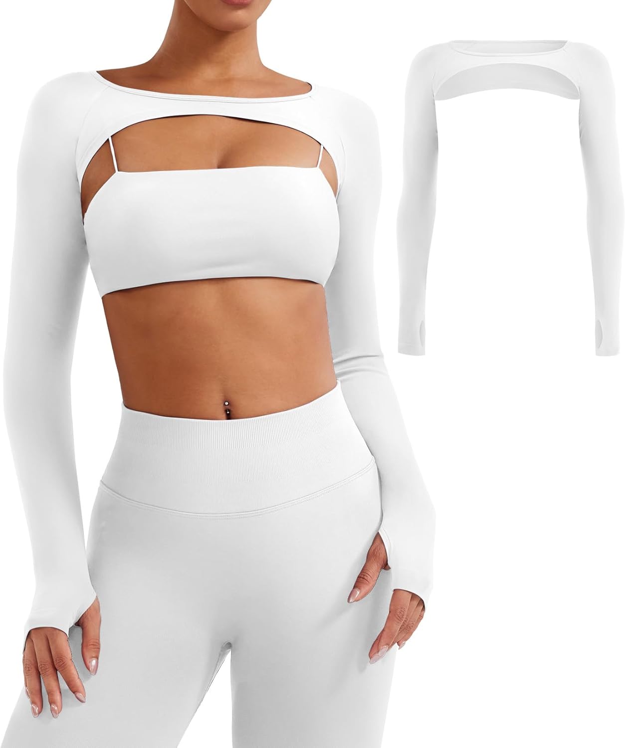 YEOREO Seamless Long Sleeve Shrug for Women Gym Crop Top Workout Cropped Sports Bolero