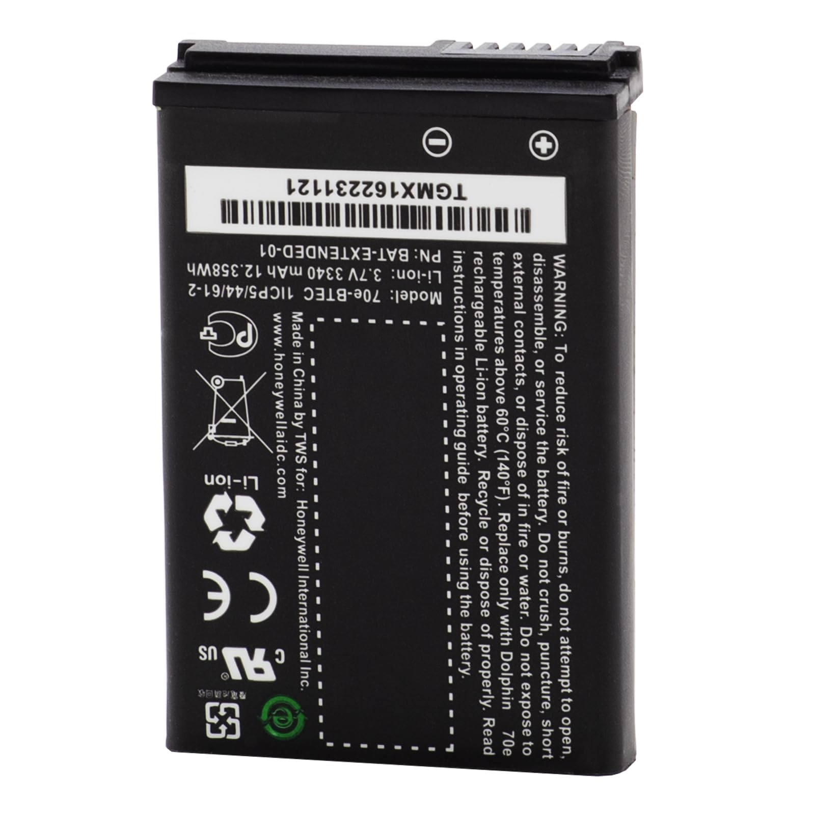 Batería compatible con Honeywell Dolphin 60S-Batt-1, 70e-BTEC, BAT-EXTENDED-01, Li-Ion 3340 mAh conexión para Dolphin 60s, 70e, 75e