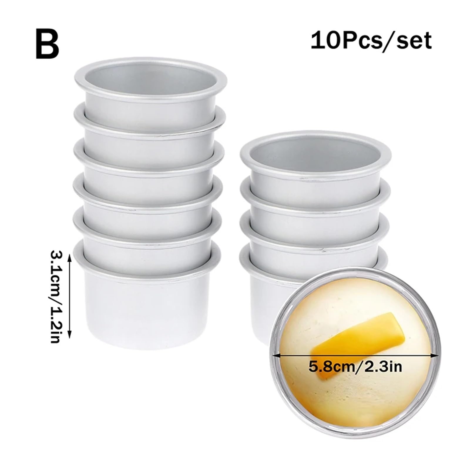 Genérico 10 Uds molde de pastel aleación aluminio taza huevo Cupcake cocina hornear Mini horno redondo Pan pastelería for postres(B)