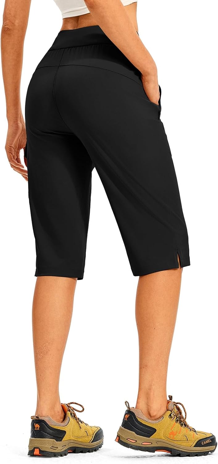 TBMPOY Womens 15" Long Hiking Shorts Below Knee Length Cargo Capri Bermuda Water Resistant Lightweight Stretch 3 Pockets - Image 2