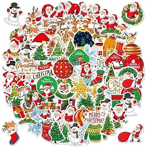 2024 Christmas Stickers 100 Pcs Holographic Vinyl Waterproof Christmas Stickers, Holiday Party Decoration Gifts Cover