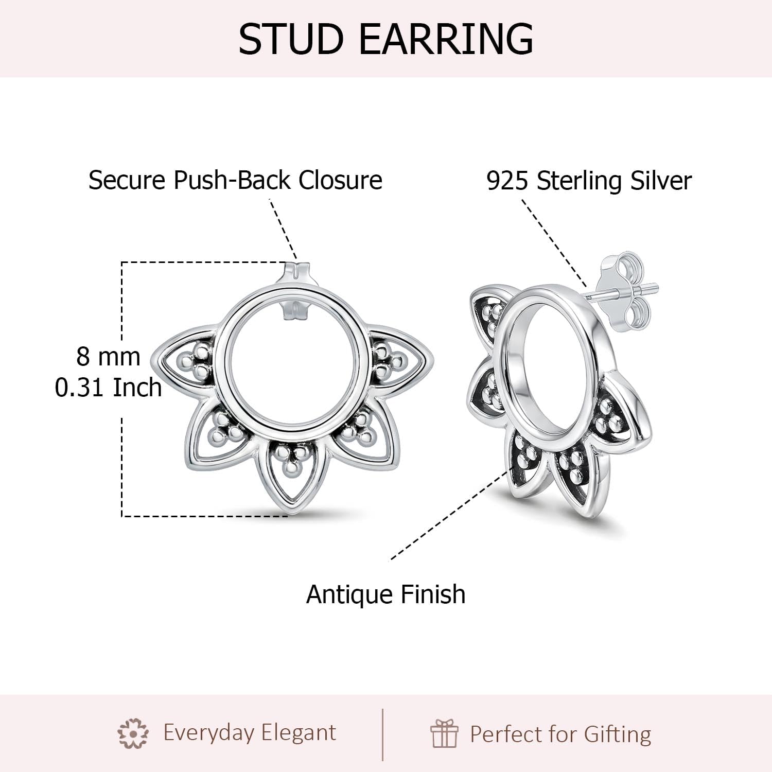 LeCalla 925 Sterling Silver Stud Earrings for Women | Lightweight Minimalist Stud Earrings | Classic Studs Earring Jewelry for Her | Hypoallergenic Earrings for Birthday, Anniversary & Christmas Gift