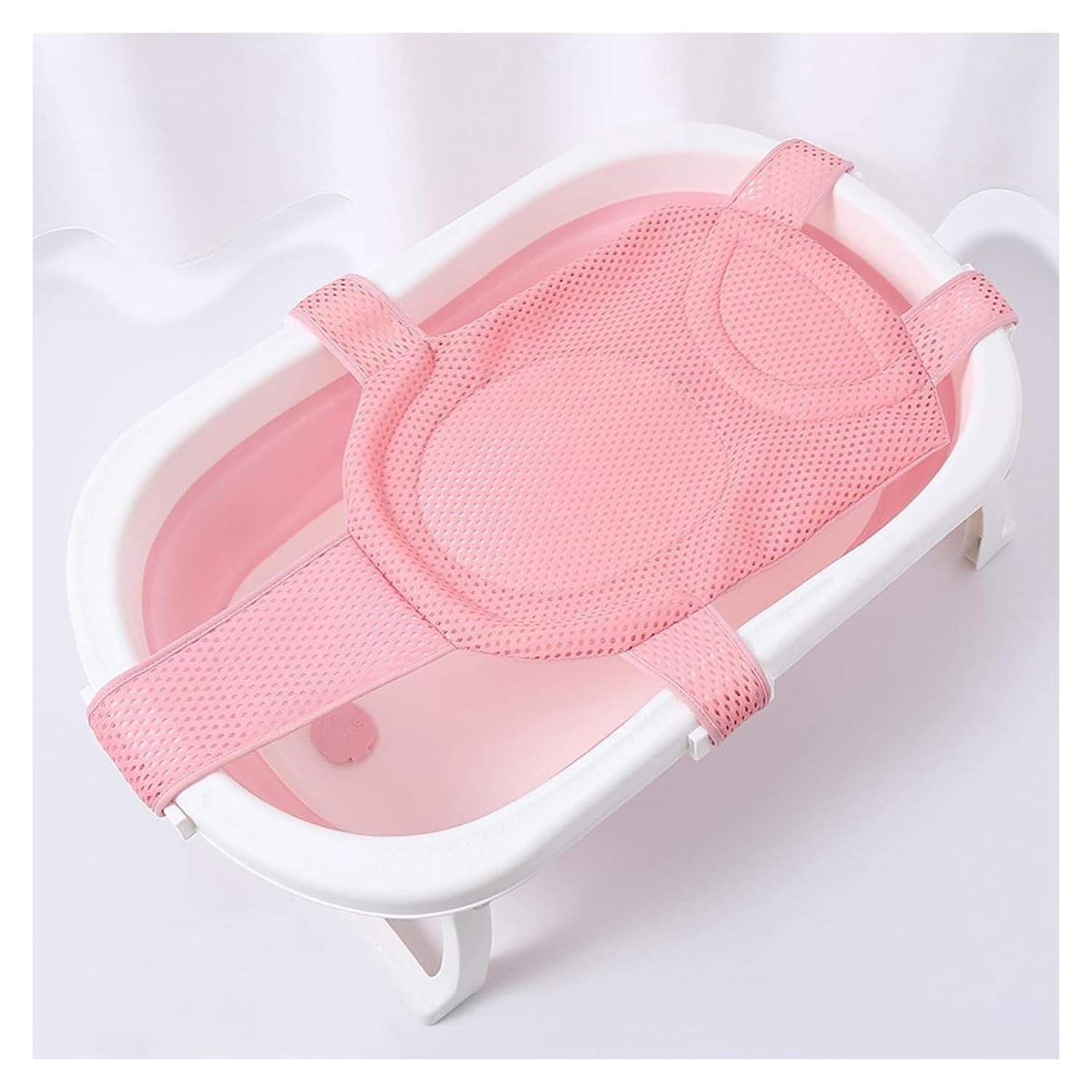 Baby Bath Net with Non-Slip Safety Straps, Adjustable Quick-Drying Bath Support Mat – Suitable for Newborns, Infants & Toddlers up to 3 Years (Pink)