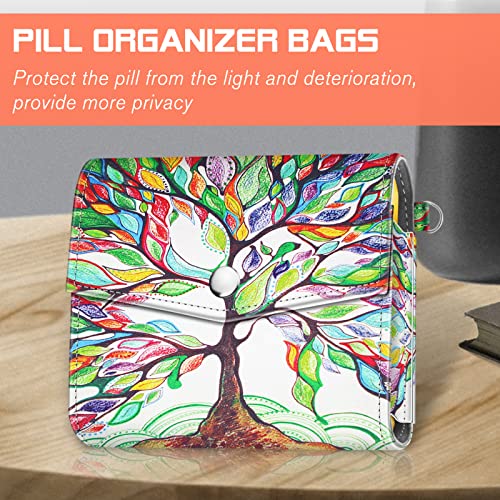 FINPAC Tablettenbox 7 dagen 4 vakken - pillendoosje 4 keer per dag met kunstleren tas en naamkaart medicijnbox voor pillen, vitamine visolie voor 's ochtends 's middags 's avonds, liefdesboom - Afbeelding 6