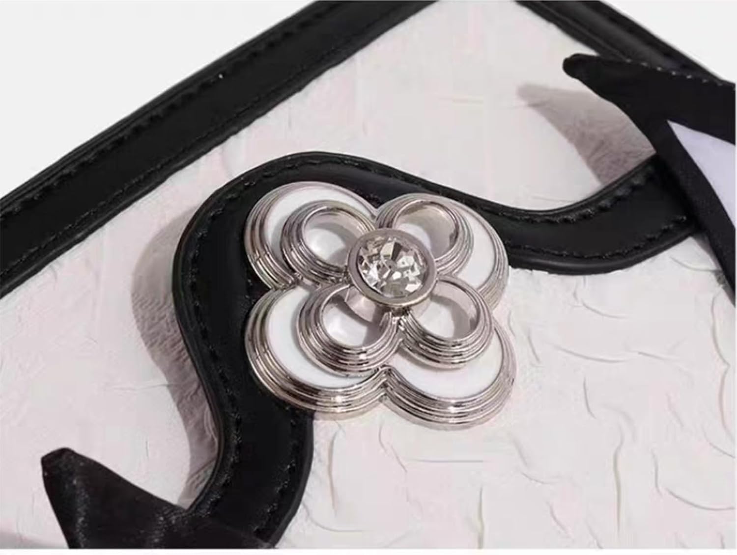 Bi&Yamigeo Mini Colorblock Top Handle Bag,Vintage PU Leather Floral Textured Pattern Crossbody Clutch Handbag,Small Color Block Flap Satchel Purse for Women (Black and White) - Image 6