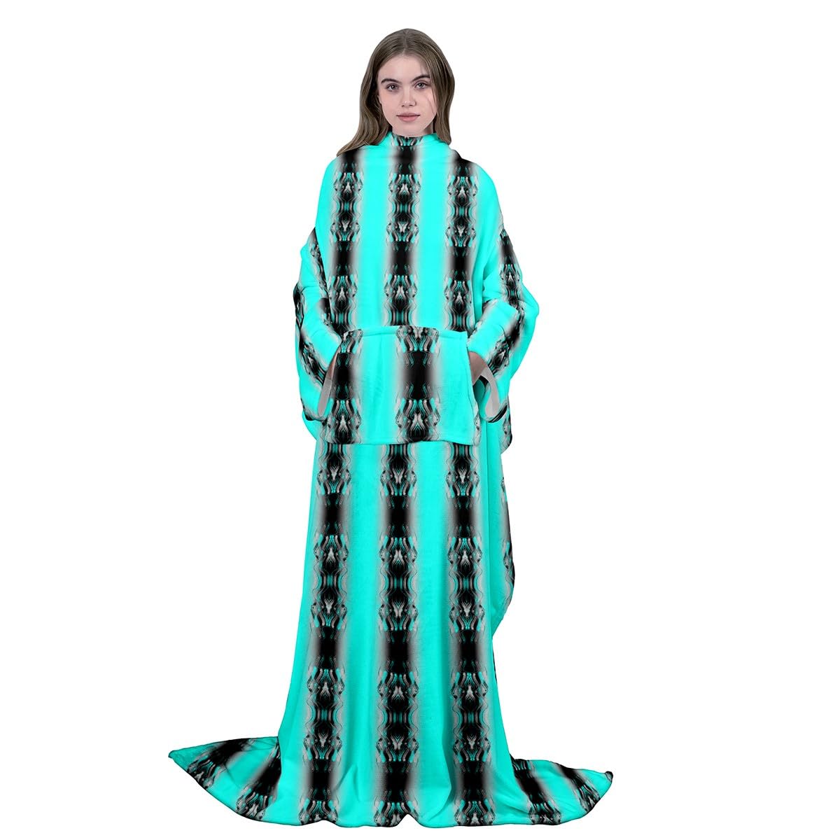 Homemissing Manta de forro polar azul azulado y negro con mangas de 50 x 70 pulgadas, manta de forro polar vintage con mangas y bolsillo, manta de arte moderno, manta de felpa mullida con estilo