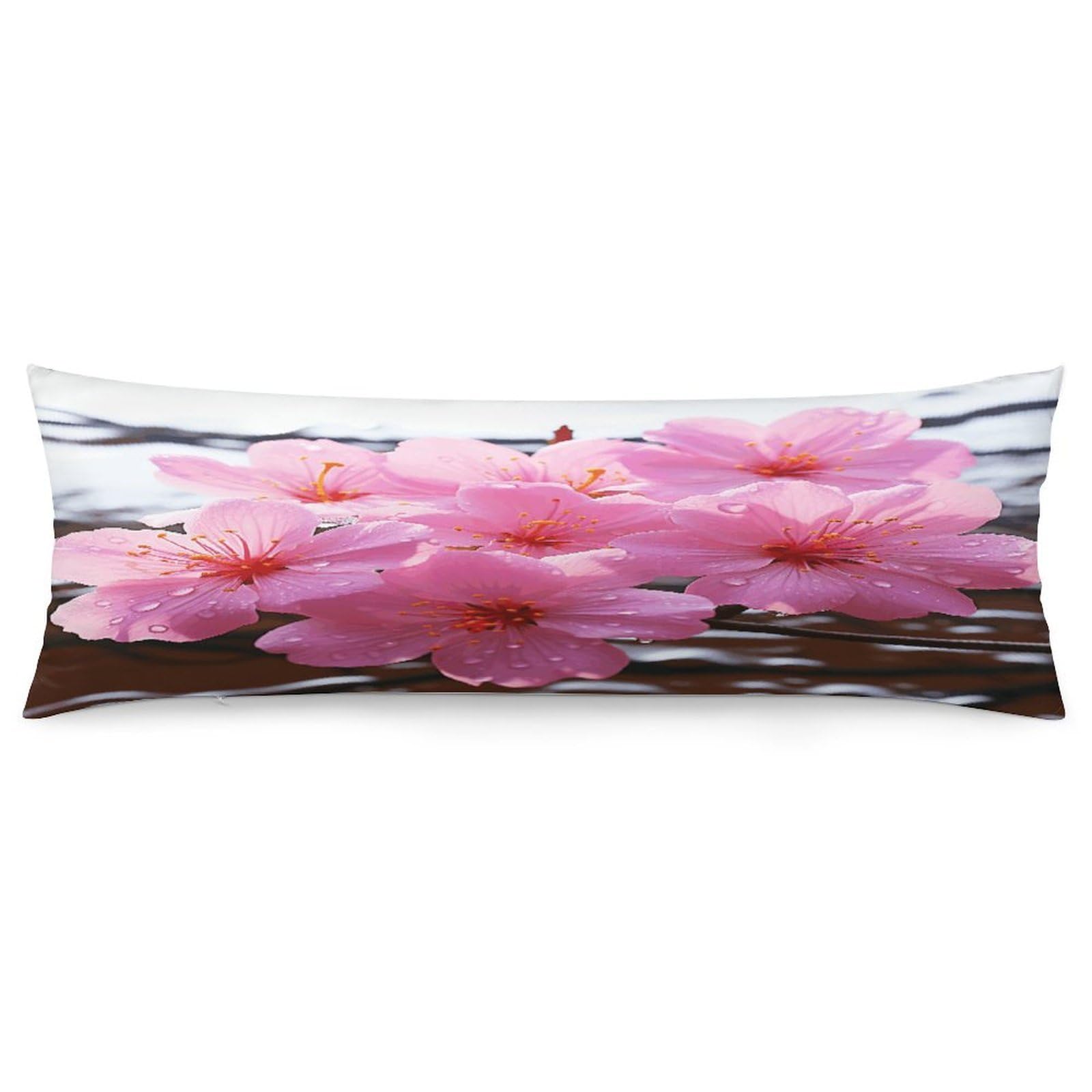 Pink Flower Body Pillow Cover Luxury Long Body Pillow Pillowcase with Hidden Zipper Breathable Soft Cozy Pillow Case Wrinkle Fade Resistant Pillowcase 20''×54''
