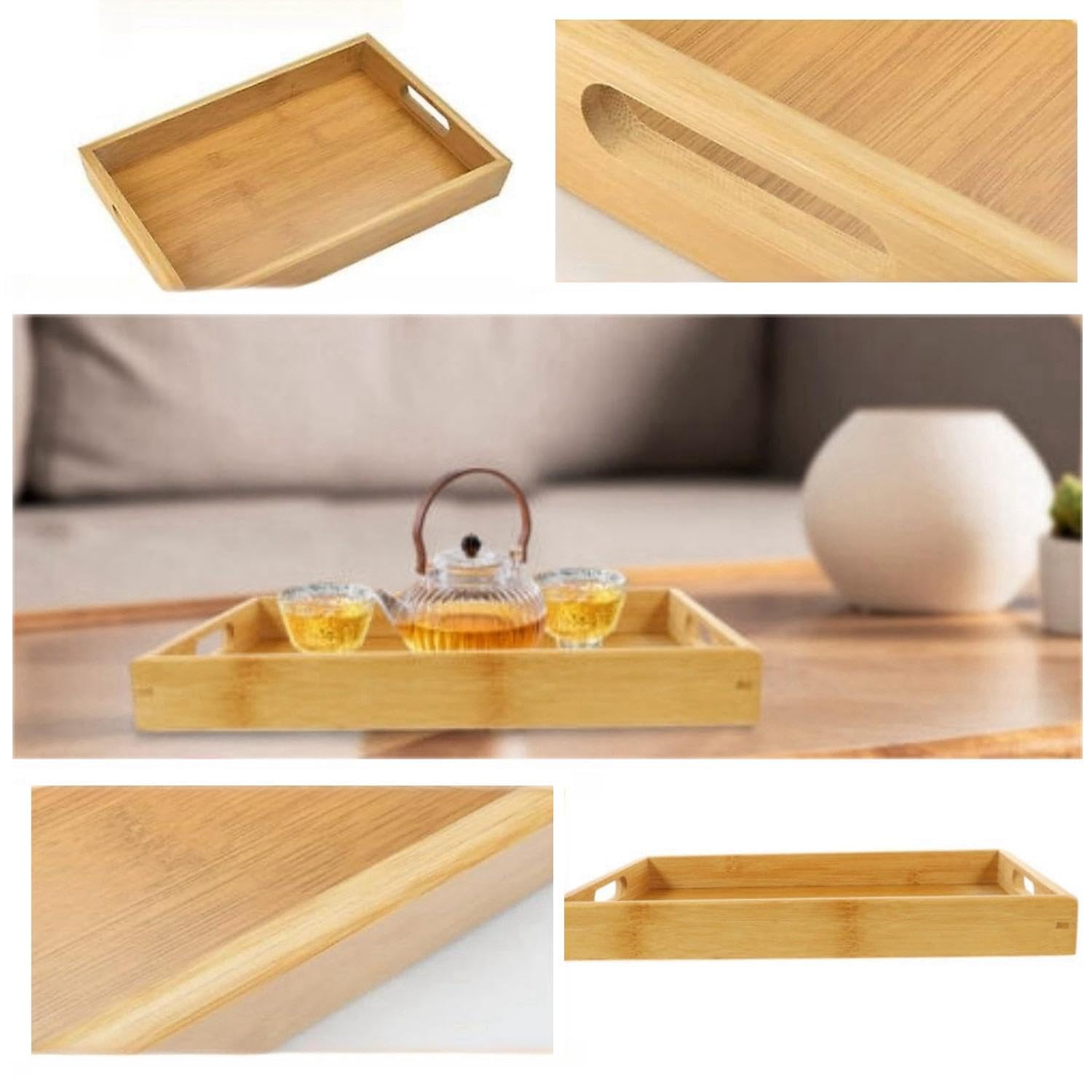 Petit Plateau En Bambou Pour Salle De Bain - 19x15.7x2.2 Cm - Idéal Pour Ranger Bijoux, Clés, Bougies & Petits Objets