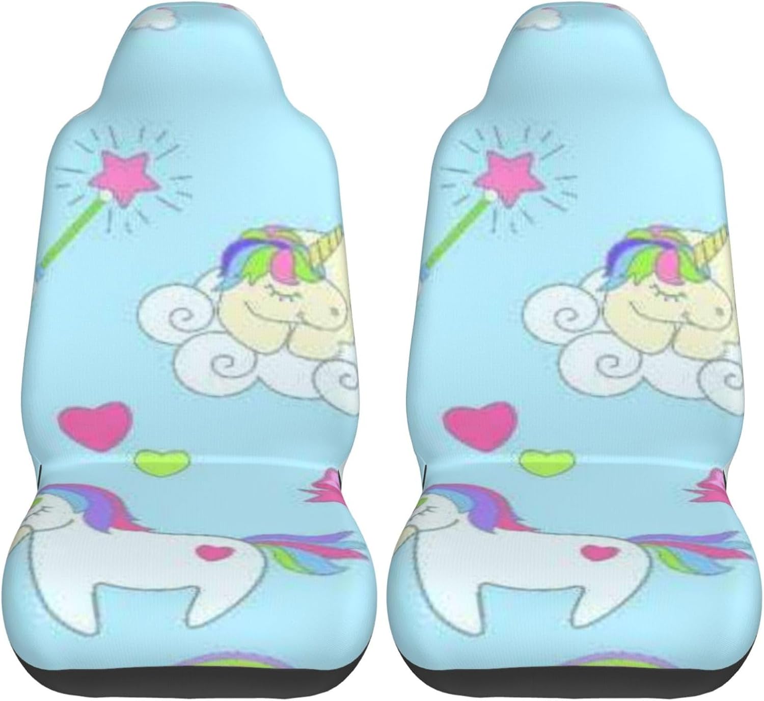 Vector Seamless Pattern With Cute Unicorns Rainbow Clouds Magicsticks And Heart Stars Car Seat Covers 2-Pack - Fit For Sedans, Trucks, Suvs, Automotive Seat Protectors With Reinforced Stitching