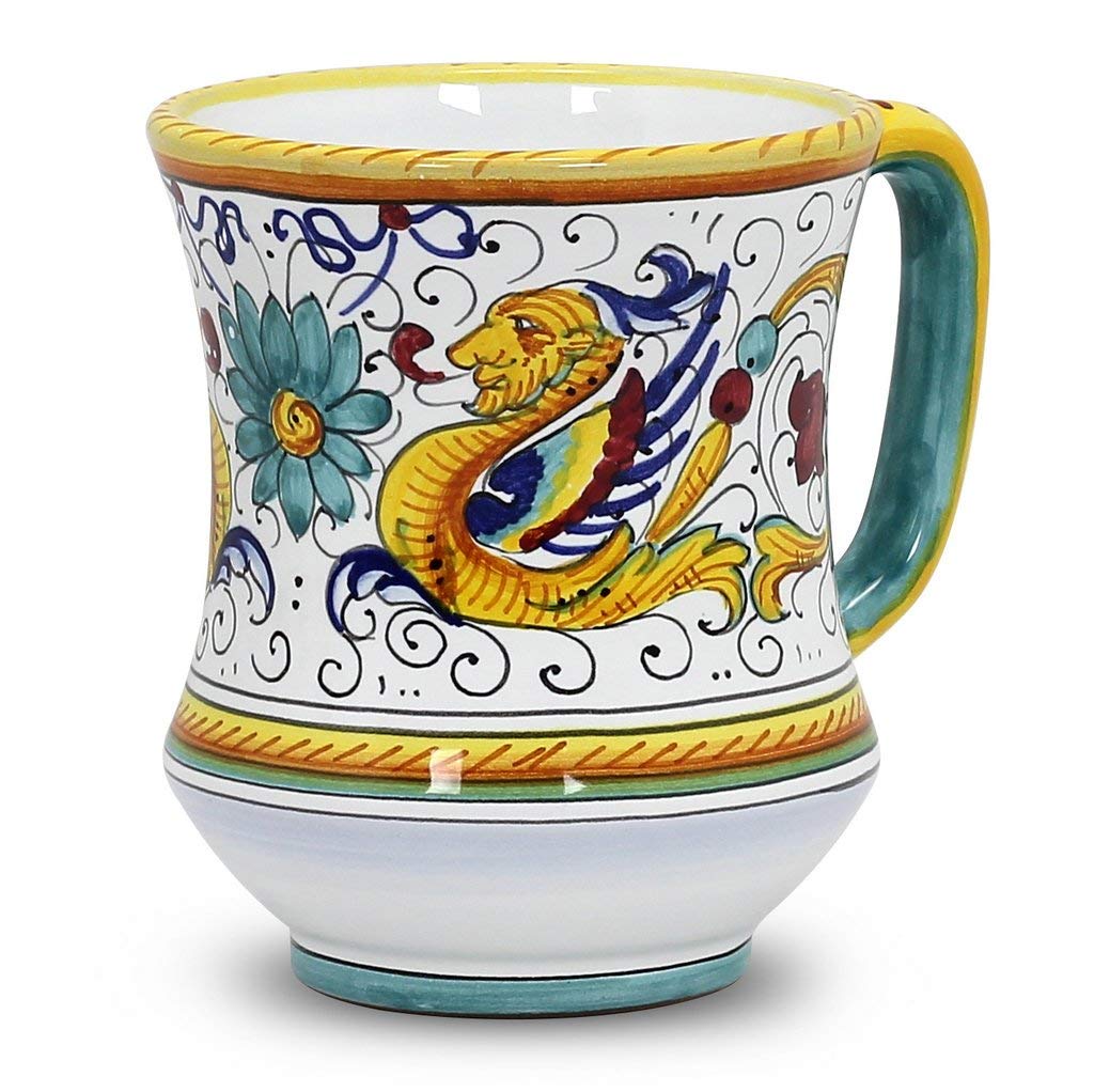 RAFFAELLESCO DELUXE: Concave Deluxe Large Mug (16 Oz) [0575/L-RAF] ~ Authentic hand painted in Deruta, Italy. Original design. Shipped from the USA with Certificate of Authenticity.