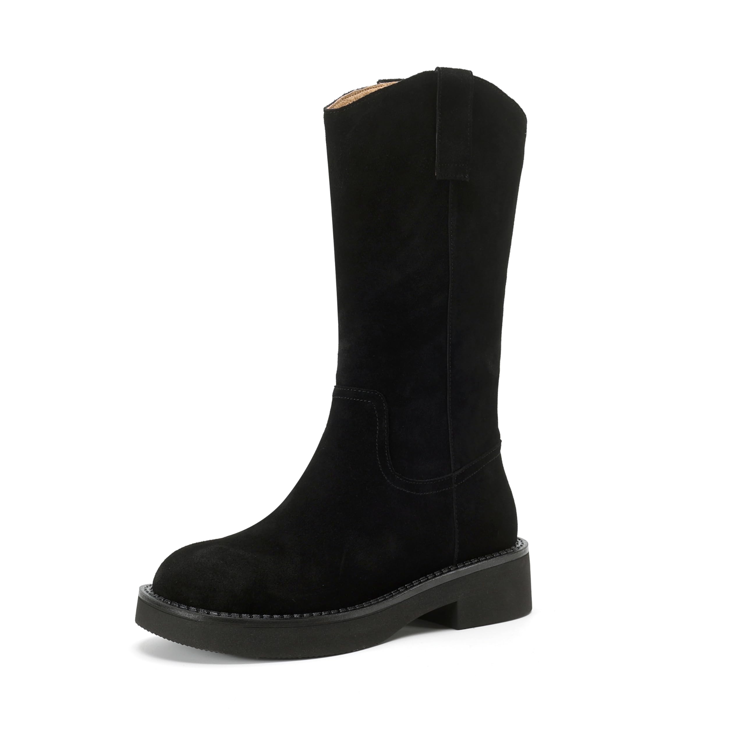 Womens Suede Round Toe Mid-Calf Boots with 1 6-Inch Block Heel Perfect for Dresses Skirts or Jeans Available
