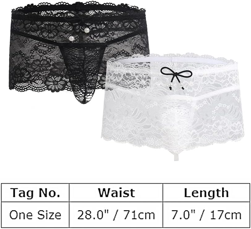 ABAFIP Mens Sissy Lingerie Low Rise Lace Mesh Sheer Mini Skirt + G-string Panties 2Pc Crossdressing Underwear