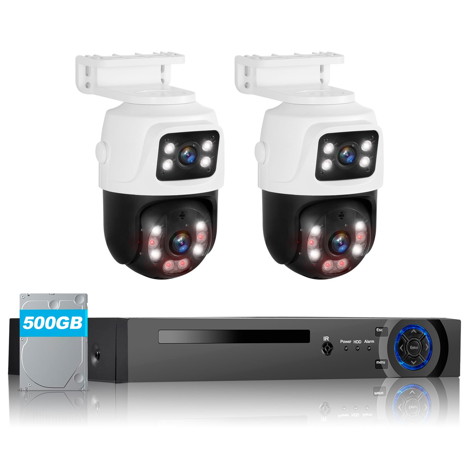 2 Camera 6MP PoE Security System with NVR &amp; 500GB HDD,Dual-Lens 360° View, Person,Pet,Vehicle Detection,Plug &amp; Play, Indoor＆Outdoor Use