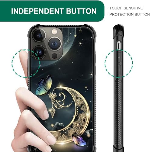 Miniatura 3 de DAIZAG Funda compatible con iPhone 15 Plus, funda de poliuretano termoplástico (TPU) de fantasía retro dorada con luna estrellada y mariposa para