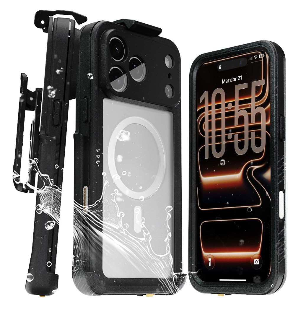 MOTIVE Waterproof Case with Belt Clip iPhone 17 Pro Max, Magnetic | 6.9" | Built-in screen protector, 360° protection, compatible with MagSafe, 360°