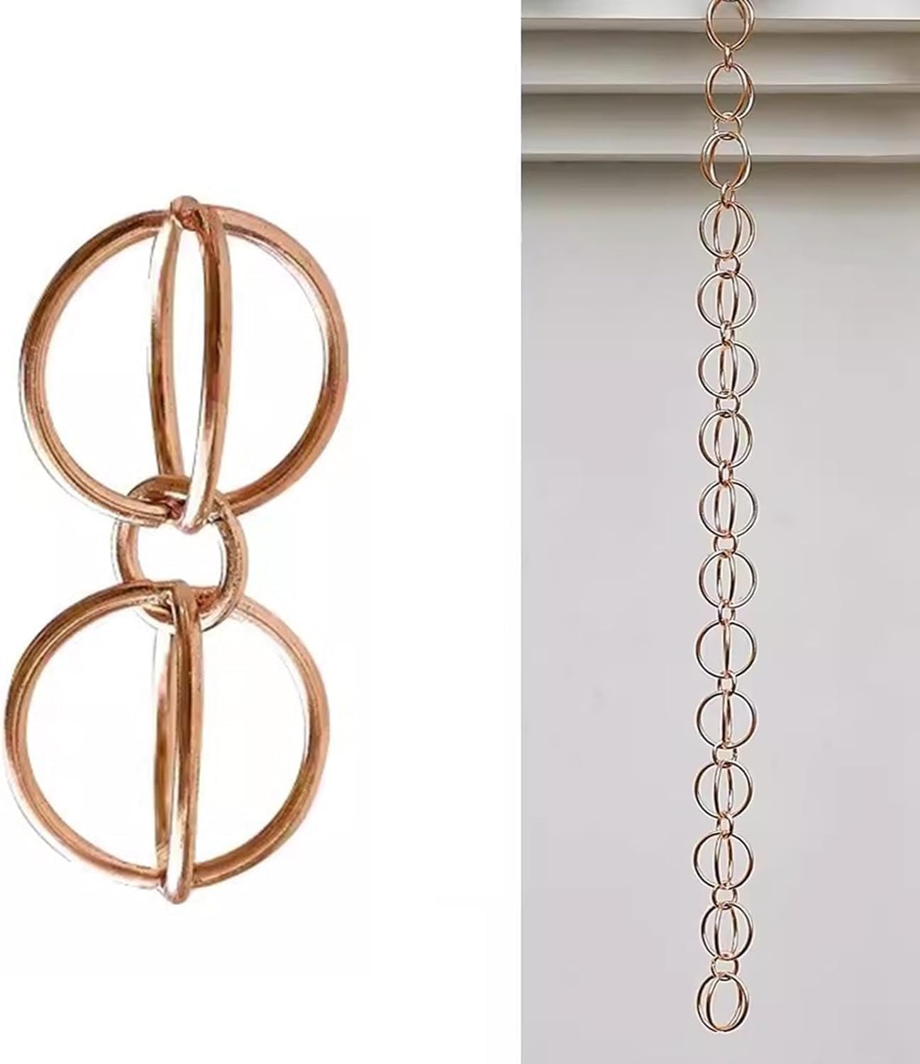 Rain Chains Copper Rain Chains for Outside Gutters, Rain Diverter Chain to Replace Traditional Downspout(Style2,100cm (3ft))