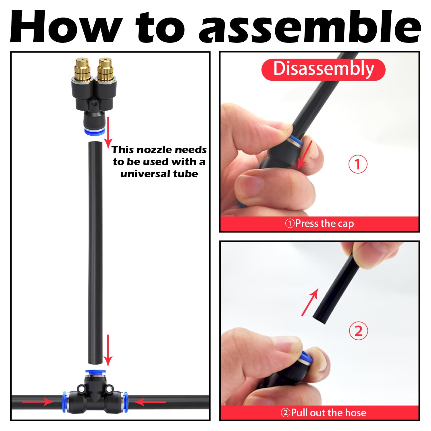 CESFONJER Kit De Boquilla Atomizadora De Doble Cabezal Tipo Y De Latón, Cabezales De Goteo De Riego Ajustables 360°, Con Adaptador De Conexión Rápida De 8 mm Para Riego De Césped, Terraza Y Jardín