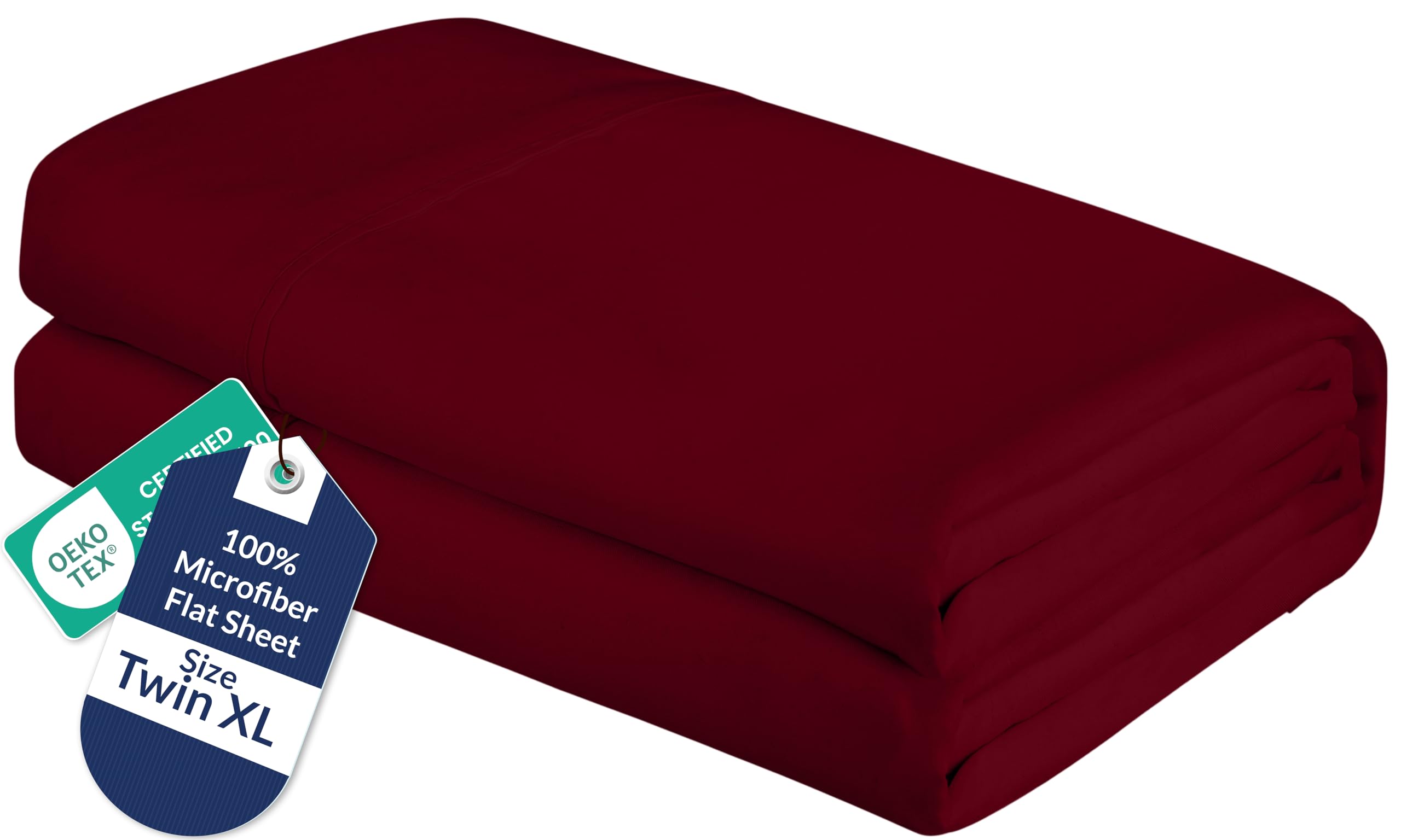 Royale Linens Twin XL Flat Sheet - Ultra Soft Brushed 1800 Microfiber Flat Sheets Only - Wrinkle Free &amp; Stain Resistant - Hotel Quality Top Sheet for Bed (Twin XL, Burgundy)