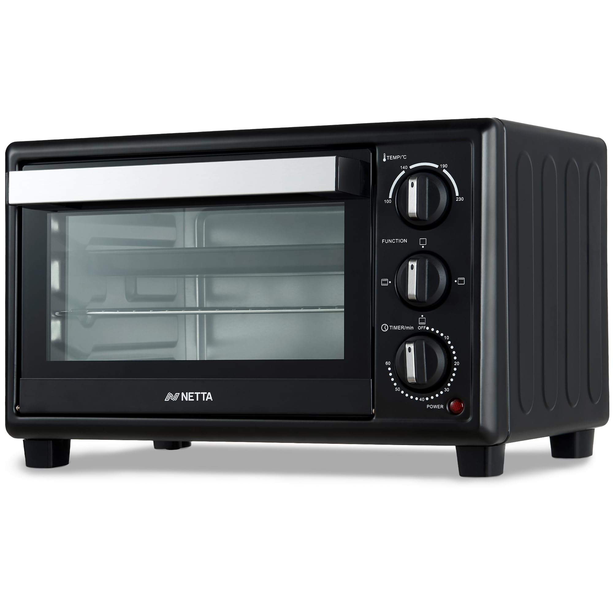 NETTA 20L Mini Oven & Electric Grill - Portable Table Top Cooker with 60-Minute Timer & Adjustable Temperature - 1380W Countertop Oven with Baking Tray & Rack - Compact Electric Oven - Black