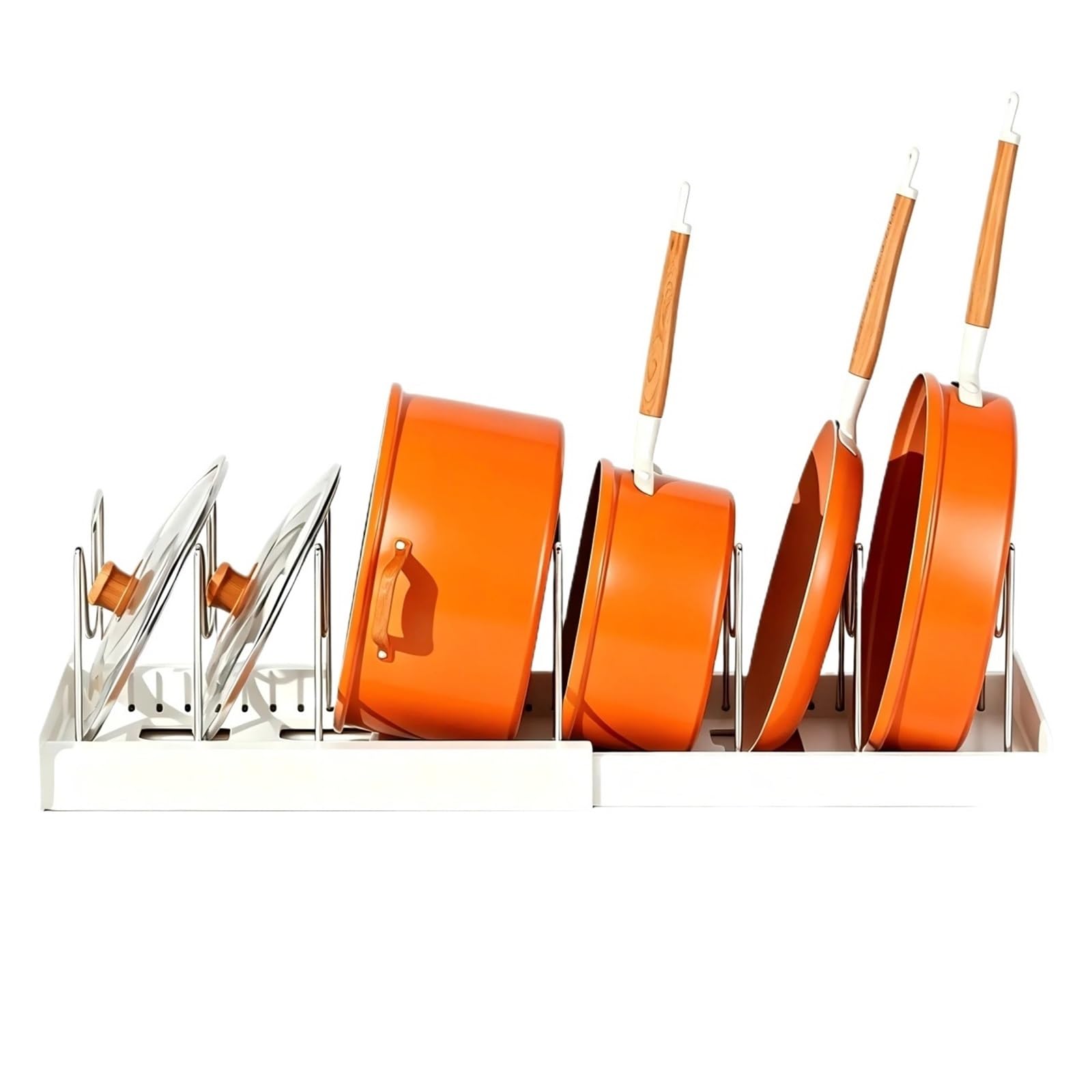 LYVQZPWLR Pot Lid Organizer Rack, Pan Lid Holder Expandable 7 Compartments Adjustable 30.5-56cm White