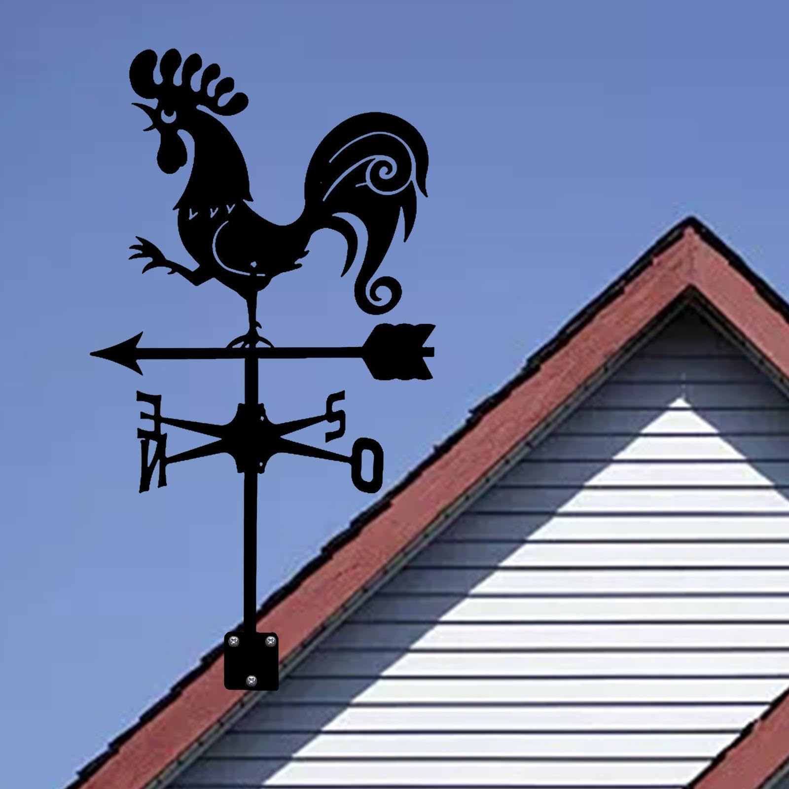 LOVIVER Schwarze Wetterfahne aus Schmiedeeisen, Instrument zur Messung der Windrichtung, Klassische Wetterfahne im Freien für die Dekoration von Bauernhaus,