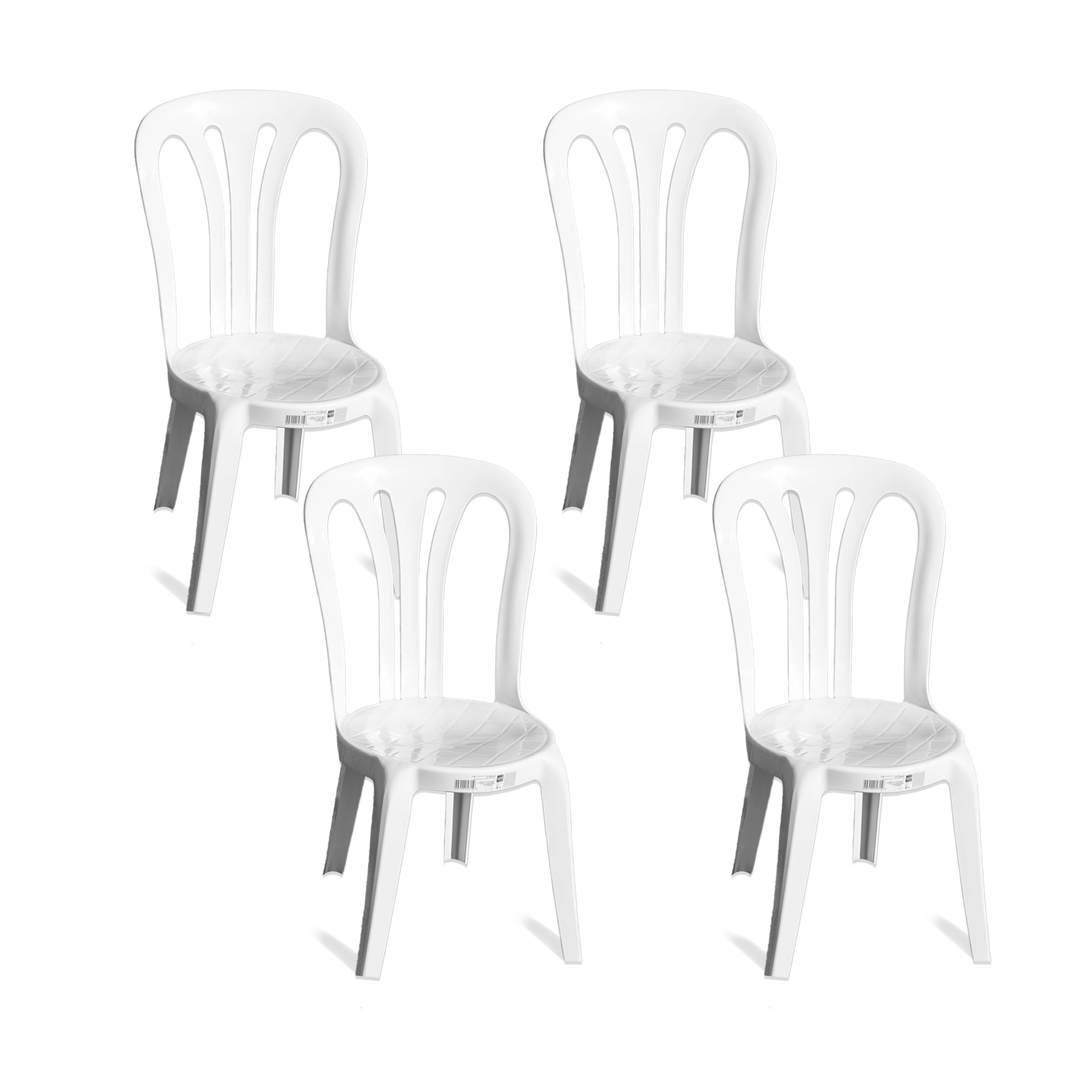 Solycarpa Pack 4 Silla Garrocha Alta Apilable Blanca sin Reposabrazos para Jardín, Camping y Playa. Silla Ergonómica de PVC, Cómoda, Resistente, Fácil de Transportar y Apilar para Catering.